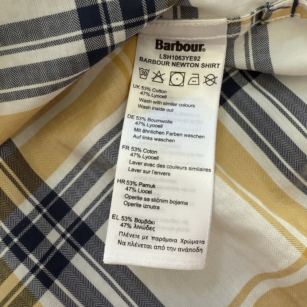 Barbour Women's Newton Button‎ Down Sz 10 White Yellow Nova Check Relaxed Fit - Picture 6 of 8